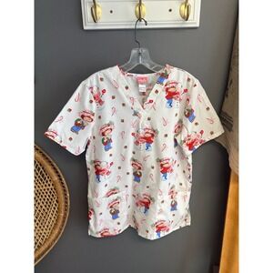 Vintage Strawberry Shortcake Scrub Top Womens Size S V-Neck Short Sleeve Holiday